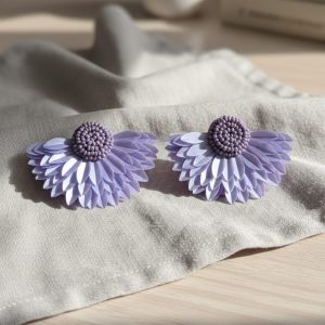 Handcrafted Lilac Flower Earrings – 3D Petal Floral Statement Studs for Women