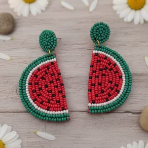 Handmade Watermelon Beaded Earrings – Summer Fruit Statement Jewelry | Vibrant Seed Bead Earrings for Women