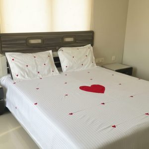 White Cotton Bedsheet (108×108) with Red Heart Embroidery | King Size Romantic Bedding Set with Pillow Covers
