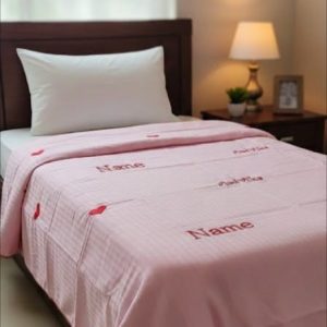 Personalized Pink Heart Embroidered Baby Blanket – Custom Name Cotton Blanket for Girls | Soft & Premium Quality (60×90 inch)